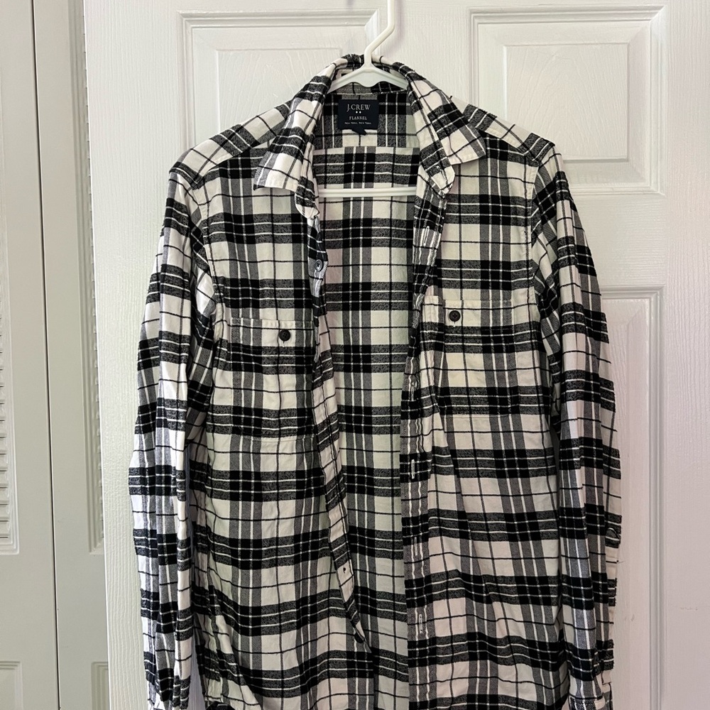 J. Crew Men's Black and White Plaid Flannel Shirt